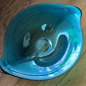 Elegant Blue Glass Bowl Hand Blown Turned Artisan Signed Dated Gorgeous Colors